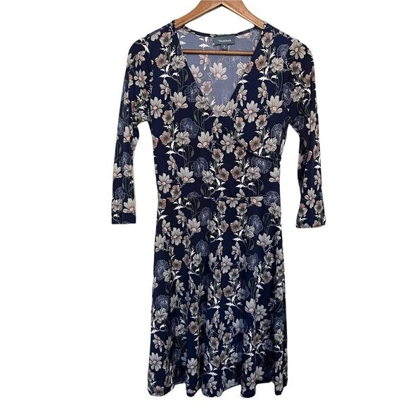 ModCloth Women's Blue Floral Faux Wrap All Is Full Of Lovely Skater Dress Small - Picture 2 of 9